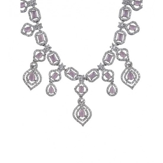 Generic Women's Brass Silver Plated Necklace set (Pink) Generic Women's Brass Silver Plated Necklace set (Pink)