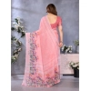 Generic Women's Linen Cotton  Printed Saree With Unstitched Blouse 5.5Mtr (Peach)