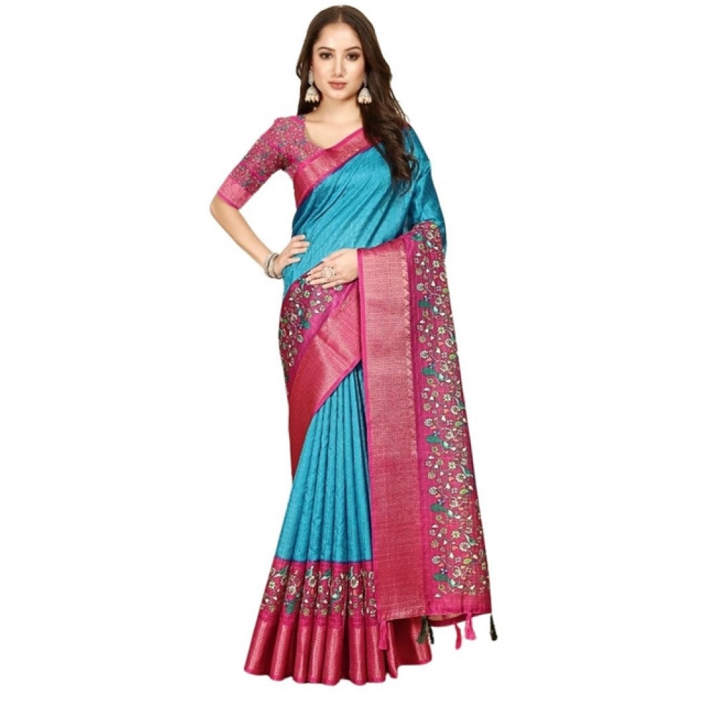 Generic Women's Cotton Silk Printed Saree With Unstitched Blouse 5.5Mtr (Blue-Pink) Generic Women's Cotton Silk Printed Saree With Unstitched Blouse 5.5Mtr (Blue-Pink)