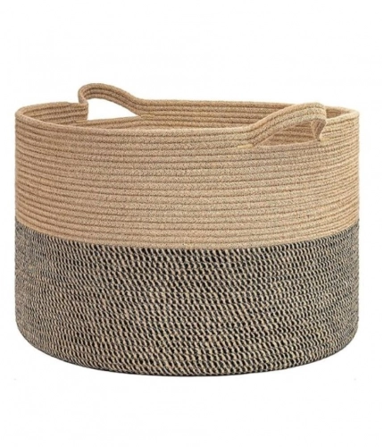Generic Cotton Pack Of_1 16x14 Inch Storage Basket For Clothes With Out Lid (Beige-Beige-Black) Generic Cotton Pack Of_1 16x14 Inch Storage Basket For Clothes With Out Lid (Beige-Beige-Black)