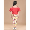 Generic Girl's Cotton Floral Elasticated Jegging and Top Set (Red)