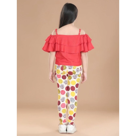 Generic Girl's Cotton Floral Elasticated Jegging and Top Set (Red) Generic Girl's Cotton Floral Elasticated Jegging and Top Set (Red)