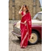 Generic Women's Faux Shimmer Geometric Ready to wear Saree With Unstitched Blouse 5.5Mtr (Red)