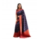 Generic Women's Litchi silk Printed Saree With Unstitched Blouse (Blue)