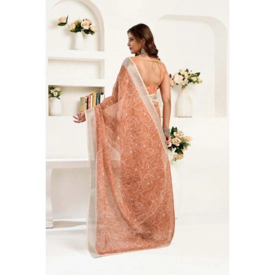 Generic Women's Linen Cotton Printed Ready To Wear Saree With Unstitched Blouse 5.5 Mtr (Peach)
