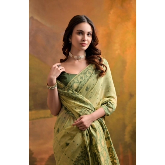 Generic Women's Blended_Cotton Woven Saree With Unstitched Blouse 5.5Mtr (Light_Green) Generic Women's Blended_Cotton Woven Saree With Unstitched Blouse 5.5Mtr (Light_Green)