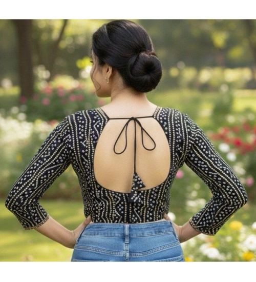 Generic Women's Rayon Sabyasachi Style Round Neck Padded Blouse (Black, 38 Ready Size (Self-Alterable 36–40)