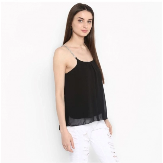 Generic Women's Polyester Embellished Shoulder Straps Top (Black) Generic Women's Polyester Embellished Shoulder Straps Top (Black)