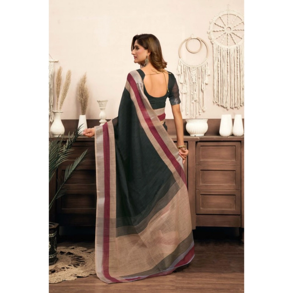 Generic Women's Linen Cotton Plain Ready To Wear With Pocket Saree With Unstitched Blouse 5.5 Mtr (Black) Generic Women's Linen Cotton Plain Ready To Wear With Pocket Saree With Unstitched Blouse 5.5 Mtr (Black)