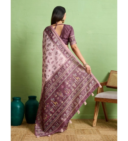 Generic Women's Silk Blend Printed Saree With Unstitched Blouse 5.5Mtr (Grey)