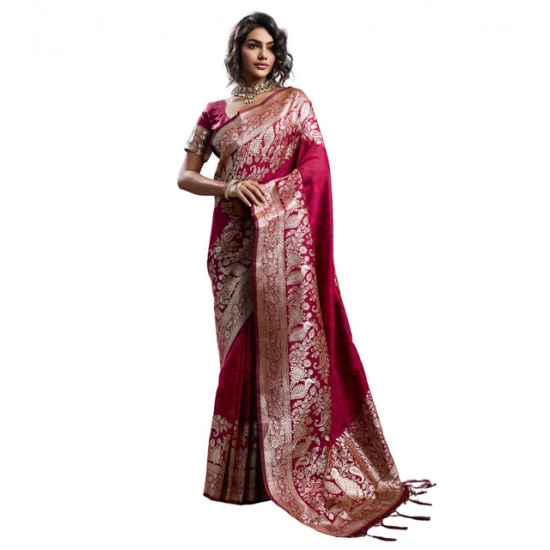 Generic Women's Silk Blend Printed Saree With Unstitched Blouse 5.5Mtr (Maroon) Generic Women's Silk Blend Printed Saree With Unstitched Blouse 5.5Mtr (Maroon)