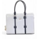 Generic Women's Polyurethane Solid Structured Shoulder Tote Handbag (Cream-Navy Blue)