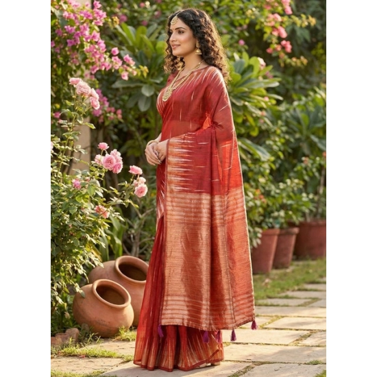 Generic Women's Linen Cotton Printed Saree With Unstitched Blouse 5.5Mtr (Red) Generic Women's Linen Cotton Printed Saree With Unstitched Blouse 5.5Mtr (Red)