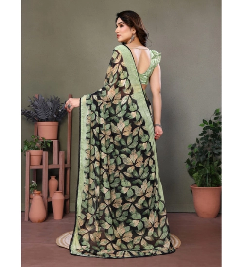 Generic Women's Chiffon Printed Saree With Unstitched Blouse 5.5Mtr (Green)