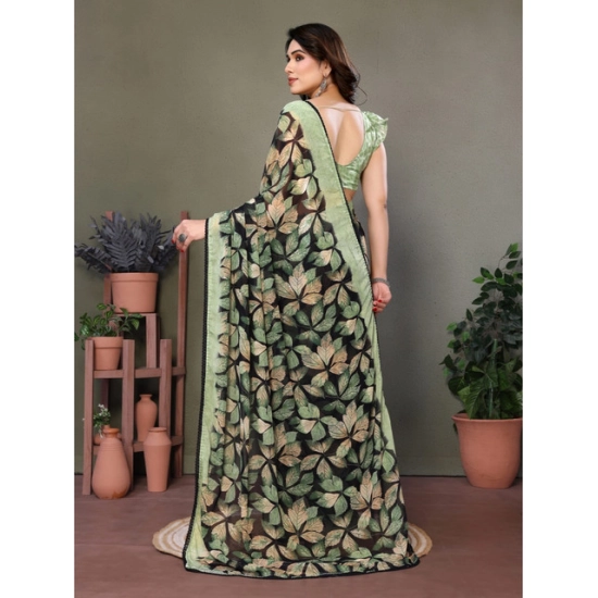 Generic Women's Chiffon Printed Saree With Unstitched Blouse 5.5Mtr (Green)