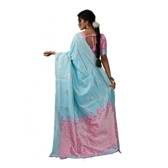 Generic Women's Linen Cotton Printed Saree With Unstitched Blouse 5.5Mtr (Sky Blue) Generic Women's Linen Cotton Printed Saree With Unstitched Blouse 5.5Mtr (Sky Blue)