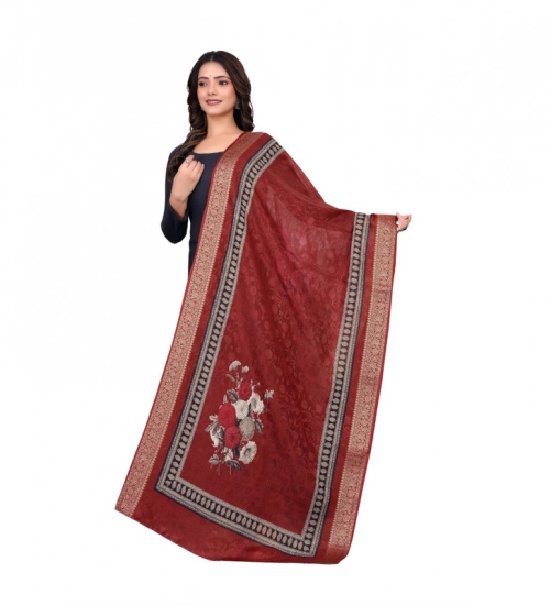 Generic Women's chanderi silk  Printed Dupatta (Maroon, Length: 2 Mtr)