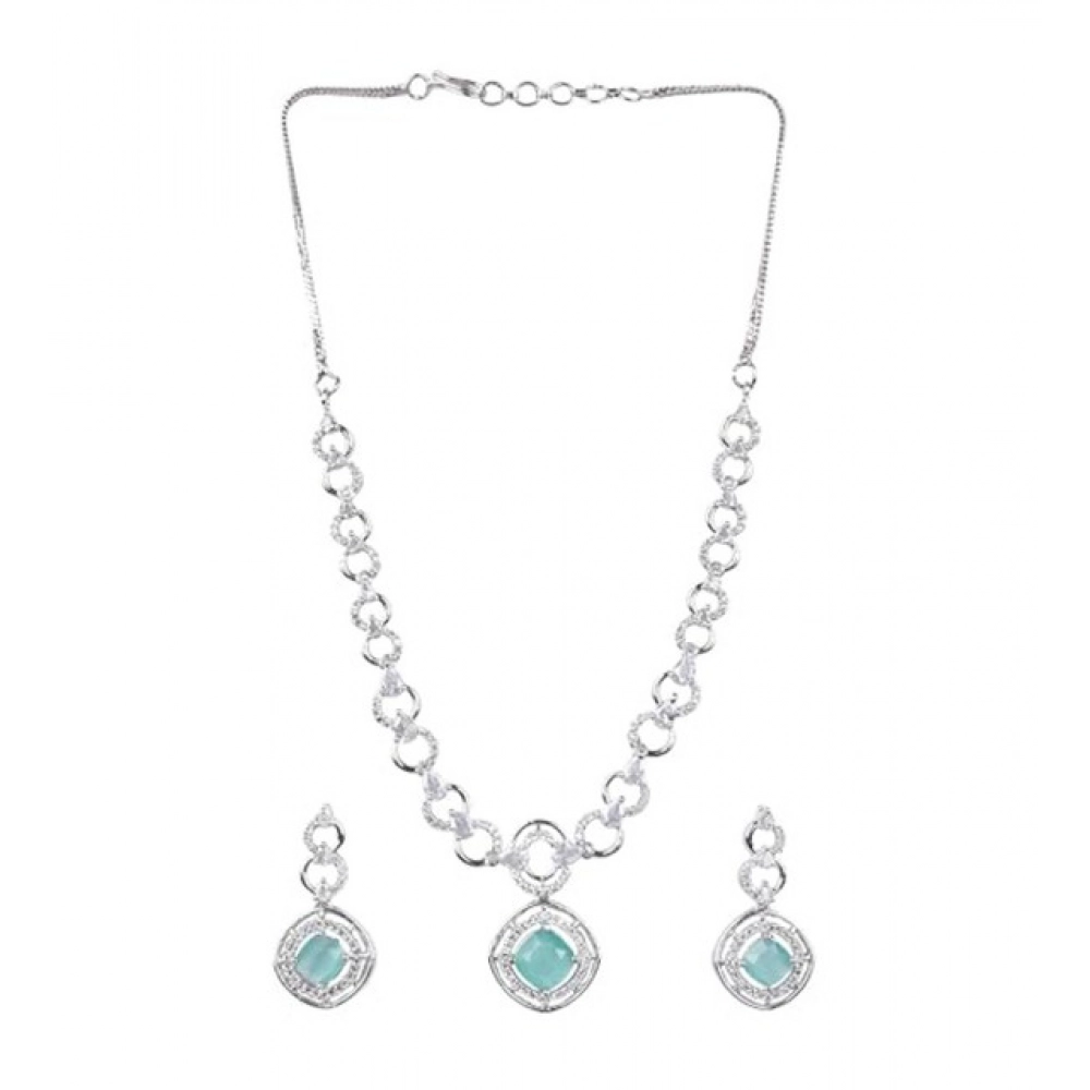 Generic Women's Brass Silver Plated Necklace set (Turquoise) Generic Women's Brass Silver Plated Necklace set (Turquoise)