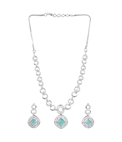 Generic Women's Brass Silver Plated Necklace set (Turquoise)