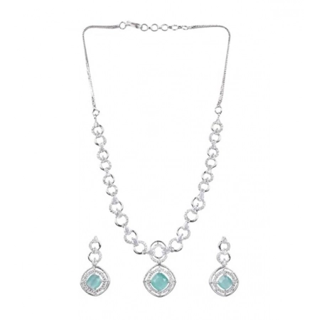 Generic Women's Brass Silver Plated Necklace set (Turquoise)