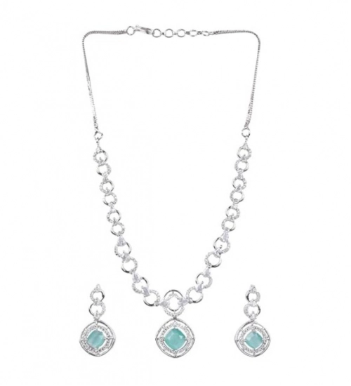 Generic Women's Brass Silver Plated Necklace set (Turquoise) Generic Women's Brass Silver Plated Necklace set (Turquoise)