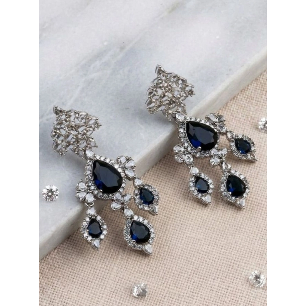 Generic Women's Brass Silver Plated Drop Earrings (Blue) Generic Women's Brass Silver Plated Drop Earrings (Blue)