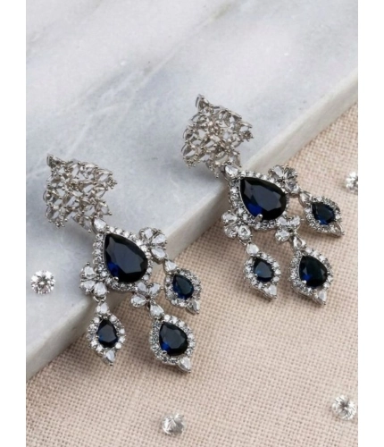 Generic Women's Brass Silver Plated Drop Earrings (Blue)