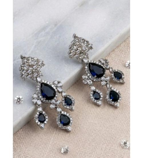 Generic Women's Brass Silver Plated Drop Earrings (Blue)