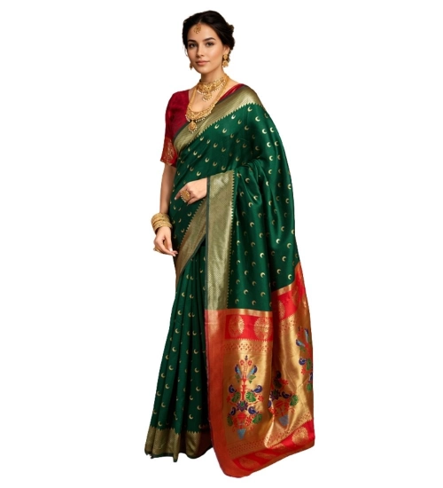 Generic Women's Silk Blend Zari Woven Saree With Unstitched Blouse 5.5Mtr (Green)