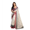 Generic Women's Faux Linen Floral Print Ready to wear Saree With Unstitched Blouse 5.5Mtr (OffWhite)