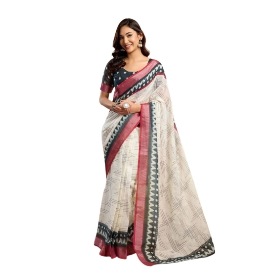 Generic Women's Faux Linen Floral Print Ready to wear Saree With Unstitched Blouse 5.5Mtr (OffWhite) Generic Women's Faux Linen Floral Print Ready to wear Saree With Unstitched Blouse 5.5Mtr (OffWhite)