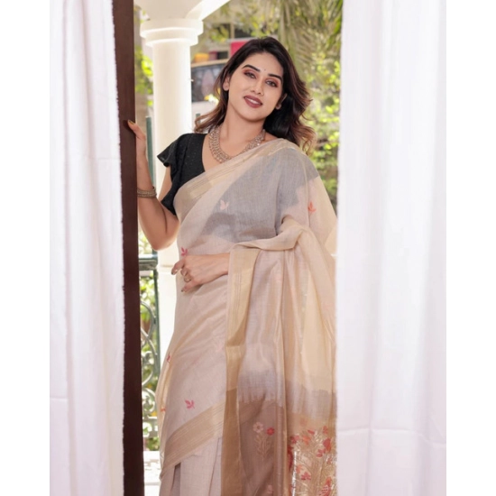Generic Women's Blended_Cotton Woven_Motifs Saree With Unstitched Blouse 5.5Mtr (Light_Beige)