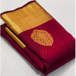 Generic Women's Soft Lichi Silk Printed Saree With Unstitched Blouse 5.5Mtr (Maroon)