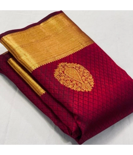 Generic Women's Soft Lichi Silk Printed Saree With Unstitched Blouse 5.5Mtr (Maroon)