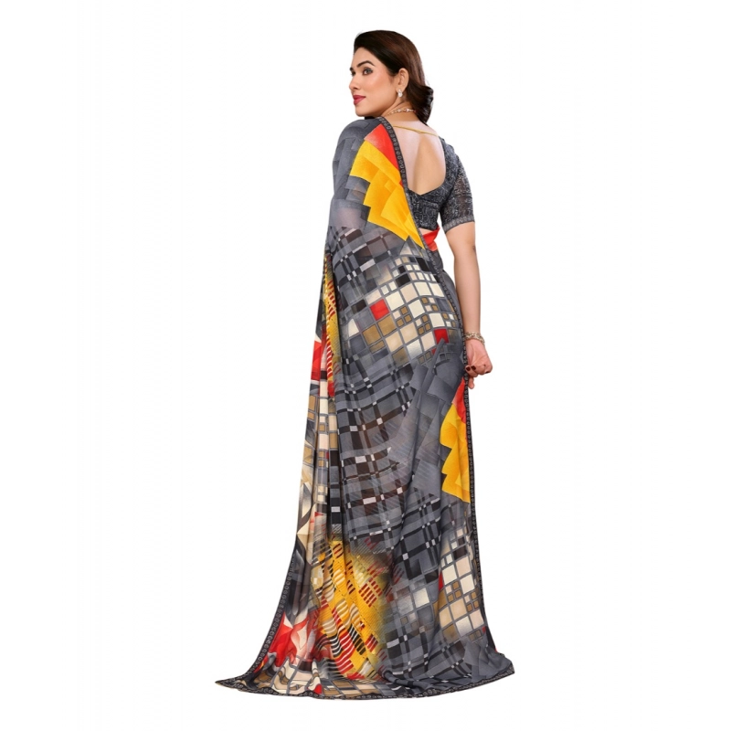 Women's Georgette Printed Saree With Unstitched Blouse 5.5Mtr (Multicolor)