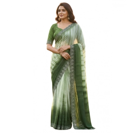 Generic Women's Georgette Striped Saree With Unstitched Blouse 5.5Mtr (Green) Generic Women's Georgette Striped Saree With Unstitched Blouse 5.5Mtr (Green)