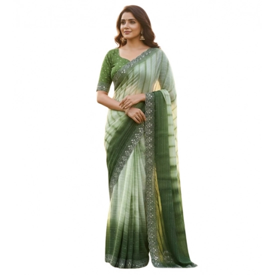 Generic Women's Georgette Striped Saree With Unstitched Blouse 5.5Mtr (Green) Generic Women's Georgette Striped Saree With Unstitched Blouse 5.5Mtr (Green)