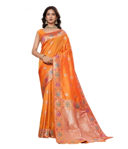Generic Women's Faux_Banarasi_Silk Woven Saree With Unstitched Blouse 5.5Mtr (Orange)