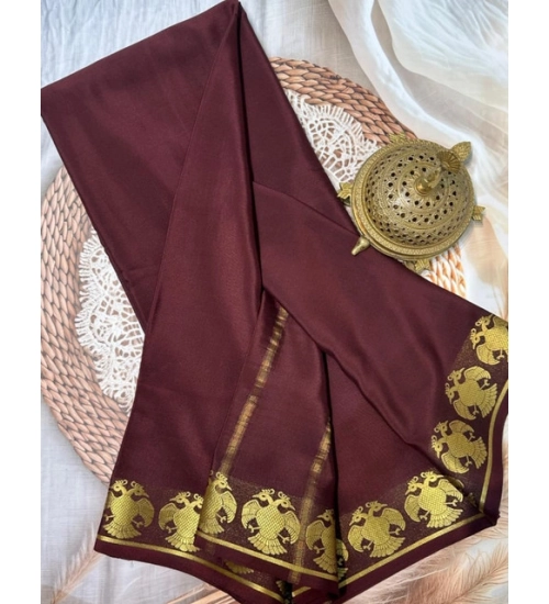 Generic Women's Crepe Chit Pallu Solid Saree With Unstitched Blouse 5.5Mtr (Brown)