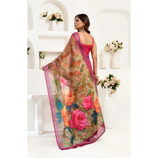 Generic Women's Faux Linen Floral Print Ready to wear Saree With Unstitched Blouse 5.5Mtr (Pink) Generic Women's Faux Linen Floral Print Ready to wear Saree With Unstitched Blouse 5.5Mtr (Pink)