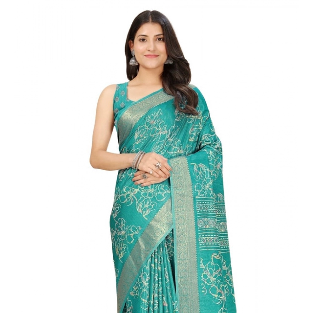 Generic Women's Cotton Silk Floral Printed Saree With Unstitched Blouse 5.5Mtr (Rama) Generic Women's Cotton Silk Floral Printed Saree With Unstitched Blouse 5.5Mtr (Rama)