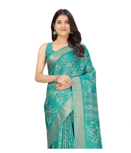 Generic Women's Cotton Silk Floral Printed Saree With Unstitched Blouse 5.5Mtr (Rama)