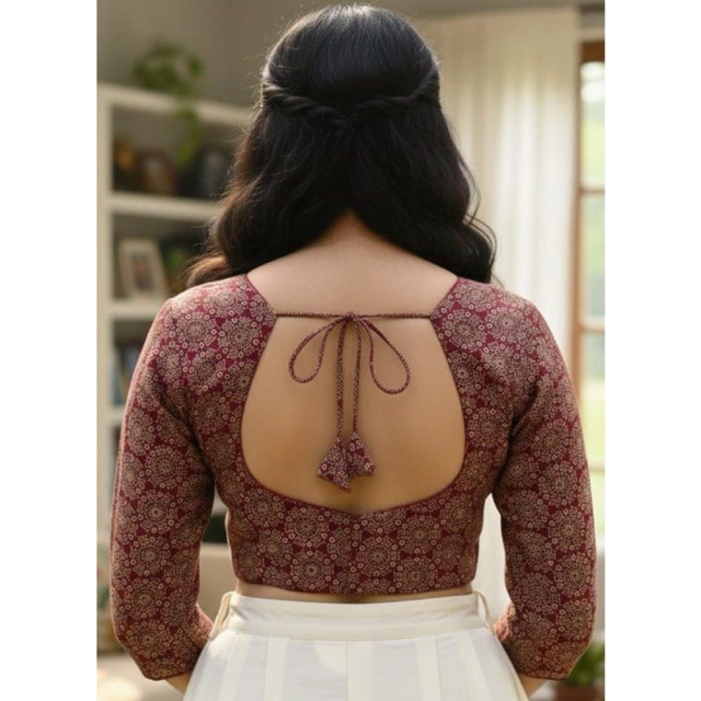Generic Women's Ajrakh Cotton Halter Neck Padded Blouse (Maroon, 38 Ready Size (Self-Alterable 36–40) Generic Women's Ajrakh Cotton Halter Neck Padded Blouse (Maroon, 38 Ready Size (Self-Alterable 36–40)