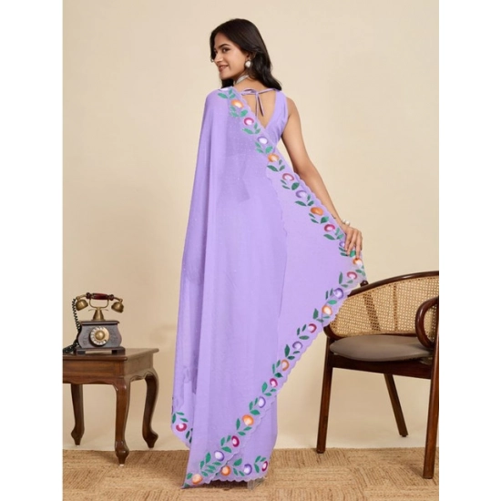Generic Women's Georgette Printed Saree With Unstitched Blouse 5.5Mtr (Lavender)