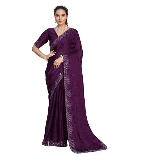 Generic Women's Rangoli Diamond Weaving - Stone Work Saree With Unstitched Blouse 5.5Mtr (Purple)