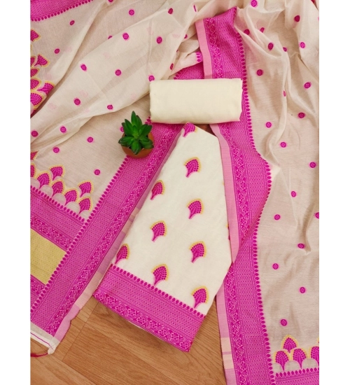 Generic Women's Banarasi Silk Printed Unstitched Salwar Suit Material With Dupatta (Pink, 3Mtrs)