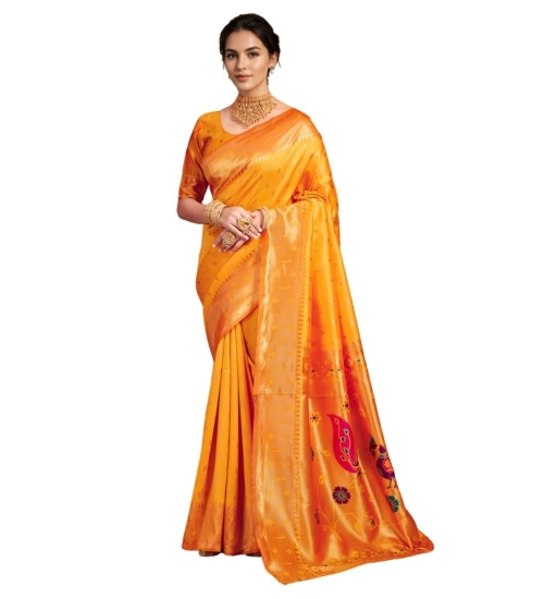 Generic Women's Silk Blend Zari Weaving Saree With Unstitched Blouse 5.5Mtr (Mustard)