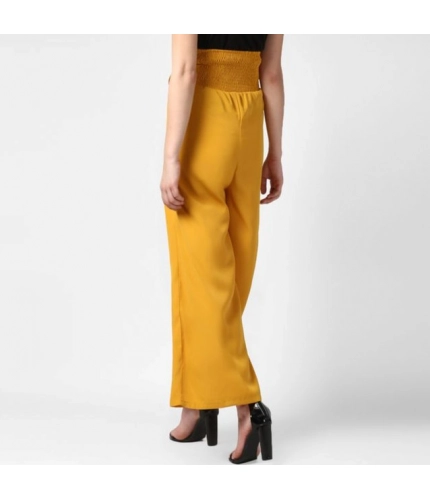 Generic Women's Polyester Solid Smocked Trousers (Yellow)