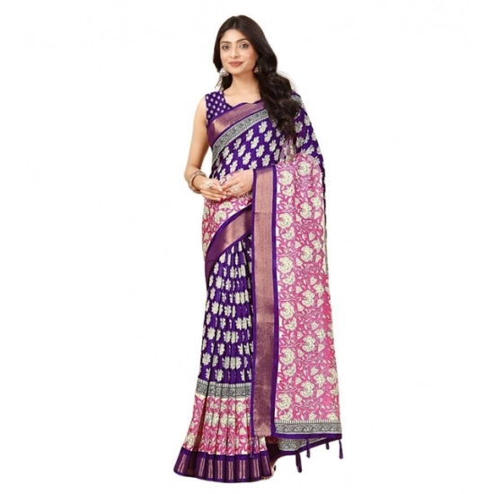 Generic Women's Cotton Blend Printed Saree With Unstitched Blouse 5.5Mtr (Purple) Generic Women's Cotton Blend Printed Saree With Unstitched Blouse 5.5Mtr (Purple)