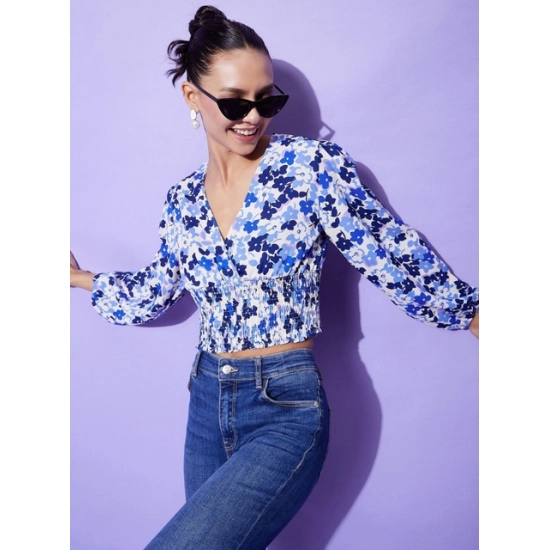 Generic Women's Polyester Floral Long Sleeves Top (Blue) Generic Women's Polyester Floral Long Sleeves Top (Blue)
